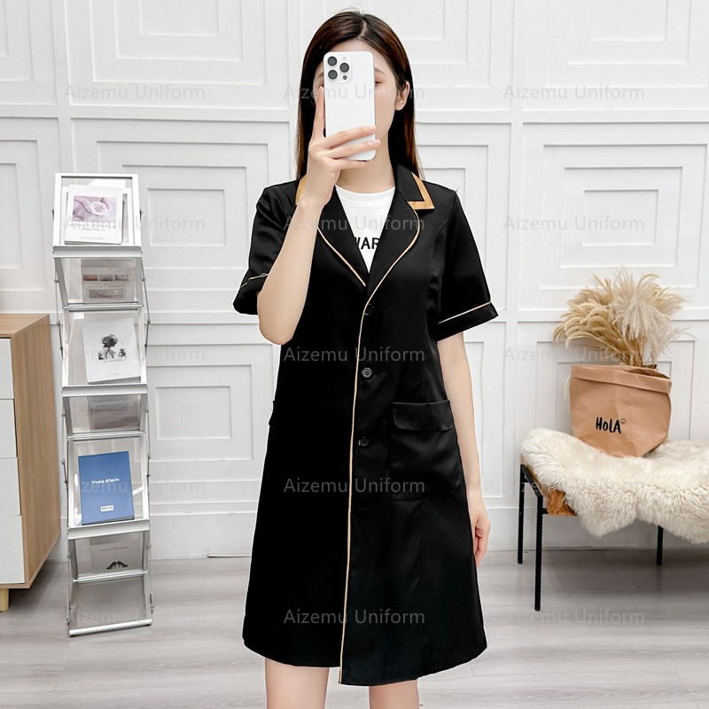 Medical Lab Coats - zwart schoonheidsuniform met schoonheidsspecialiste gewaad damessalon